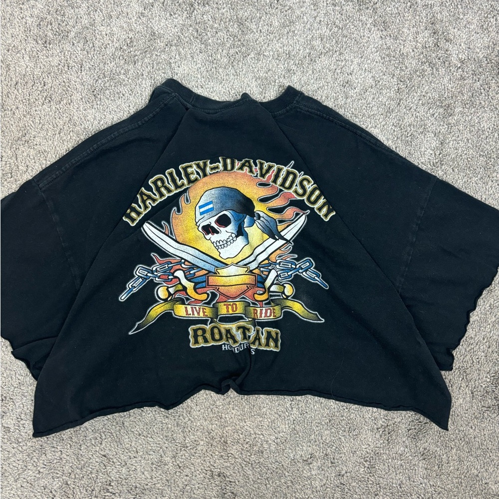 Vintage 90s cropped‎ black Harley Davidson roatan honduras tshirt